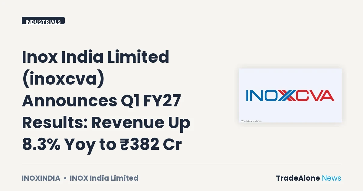Inox India Limited Q1 FY27 Results: Revenue Up 8.3% Yoy to ₹382 Cr