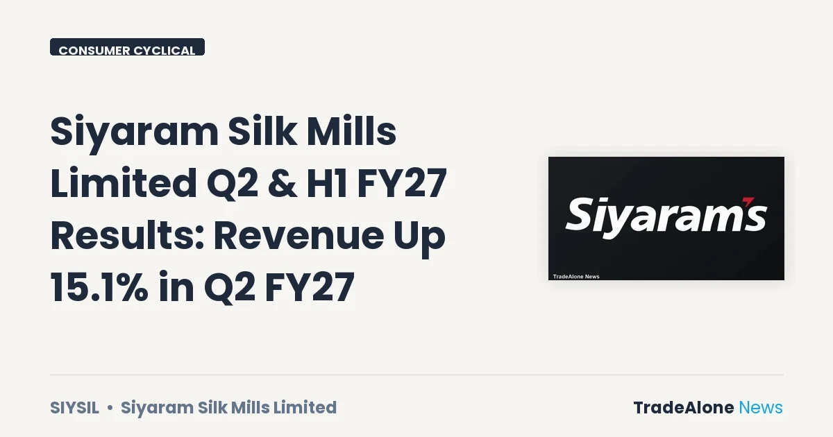 Siyaram Silk Mills Limited Siysil Q2 FY27 Results