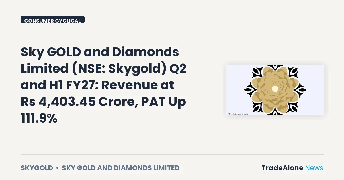 Sky GOLD and Diamonds Limited NSE Skygold Q2 FY27 Results